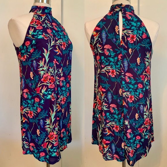 Colorful Halter shift dress Blue Floral Flowy M sleeveless pink blue Summer - Picture 10 of 10